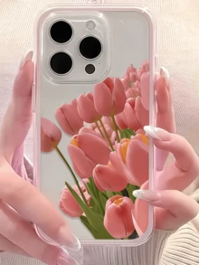 1 buah Casing Ponsel TPU Minimalis Motif Bunga Tulip Merah Muda, Tahan Guncangan, Perlindungan Penuh, Kompatibel dengan Apple 17 16 15 14 13 12 11 Pro Max Air dan Seri Lainnya - MultiWarna - View 2
