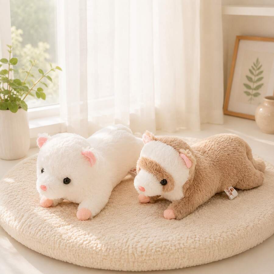 1件仿真趴姿英格蘭雪貂毛絨玩偶，柔軟毛絨填充動物，可愛雪貂娃娃，家居裝飾，攝影道具，紓壓玩偶，送給朋友、閨蜜的禮物，適合節日、生日、聖誕節、萬聖節