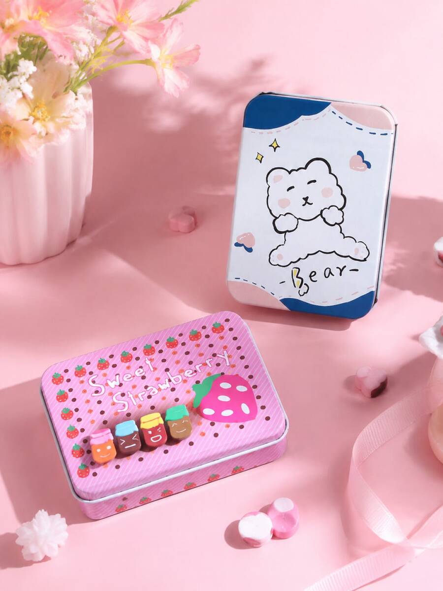 2 piezas Cajas de almacenamiento rectangulares creativas de hojalata, cajas metálicas pequeñas para tarjetas postales de regalo - Multicolor - Ver 1