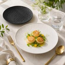 2/4/6pcs Black & White Textured Dinnerware Set, Textured Round Plates, Black & White Tableware, 9.84" Dinner Plates And 7.87" Salad/Cake Plates, Suitable For Kitchen, Party And Entertaining - White - View 1