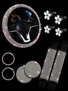 Hiny 11pcs Artificial Rhinestone Car Interior Decor Set, Fashionable All-Season Car Accessories, Car Decoration, Interior Embellishment, Sparkling Accents, Rhinestone Design, Handmade Decoration, High Gloss Surface, Decorative Items - 11PCS - View 14