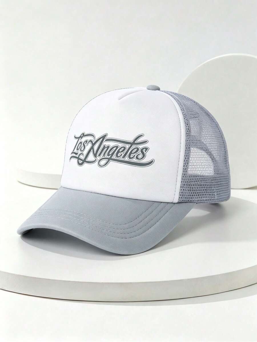 1pc Men's Light Gray Artistic Letter Print Casual Outdoor Adjustable Size Baseball Mesh Trucker Hat - Baseball Cap - View 1