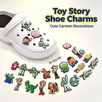 1pc/20PCS Randomly Sent Shoe Charms, Anime Cartoon Theme Shoe Accessories Cute Cartoon Buzz / Woody PVC Shoe Charms, Suitable For Clogs, Halloween, Back To School, Best Gift For Men, Christmas Exclusive Gift For Family, Friends, Teachers, Perfect Back To School Season Gift, Great For Decoration, Dress Up, Role Play, Slippers