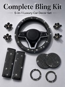 Hiny 11pcs Artificial Rhinestone Car Interior Decor Set, Fashionable All-Season Car Accessories, Car Decoration, Interior Embellishment, Sparkling Accents, Rhinestone Design, Handmade Decoration, High Gloss Surface, Decorative Items - 11PCS - View 10