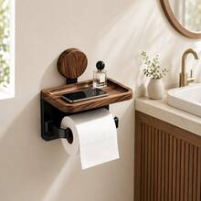 1 pieza Soporte de papel higiénico montado en la pared con ventosa sin taladro y estante de almacenamiento extra, organizador de baño multiusos para papel higiénico y secador de pelo, estante de almacenamiento para el baño del hogar, regalo para Eid/Inauguración de la casa/Aniversario - Multicolor - Ver 12
