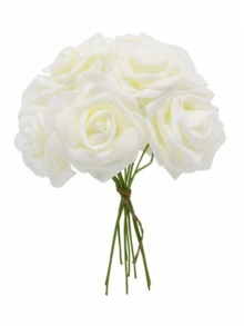 1/3pcs Artificial White Rose Flowers, Faux Roses For Home, Office, Wedding Table, Party, Yard, Garden And Summer Decoration - White - View 7