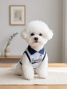 Summer Contrast Color Striped Pet POLO Shirt, Breathable Thin Cat & Dog Vest, Small Dog Bichon Schnauzer Home & Outdoor Clothing, Fashion Casual Pet Apparel - Multicolor - View 2