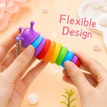 1pc Random Color Rainbow Caterpillar Keychain, Flexible Segmented Silicone Worm Pendant, Suitable For Keys, Backpacks, Handbags, Zipper Decoration And Daily Accessories - Multicolor - View 3