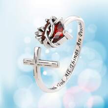 1pc Cross Crown Heart Open Adjustable Ring, Suitable For Women's Daily Decoration Wear - Antique Silver - View 2