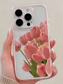 1 buah Casing Ponsel TPU Minimalis Motif Bunga Tulip Merah Muda, Tahan Guncangan, Perlindungan Penuh, Kompatibel dengan Apple 17 16 15 14 13 12 11 Pro Max Air dan Seri Lainnya - MultiWarna - View 3