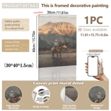 1pc Framed Canvas Wall Art, Western Cowboy Painting, Vintage Medieval 12 Months Style, Antique Oil Painting, Atmospheric Print, Western Cowboy Decor, Retro Horse Riding Wall Art, Home Decor Wall Painting, Living Room Wall Art, Birthday Graduation Poster Gift - Multicolor - View 17