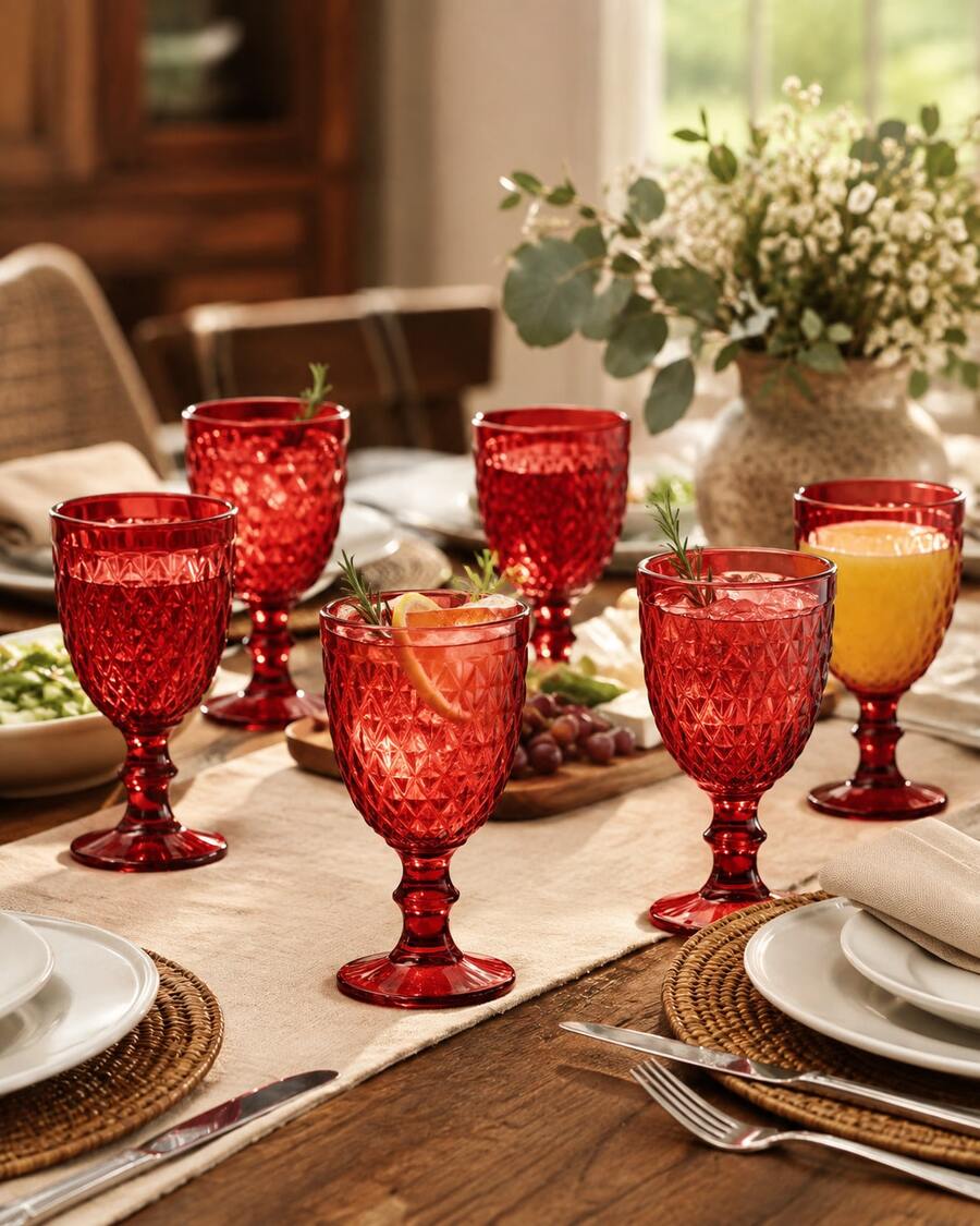 U HOME - Juego 6 Copas Vino Diamante Color Cristal - Rojo - Ver 1