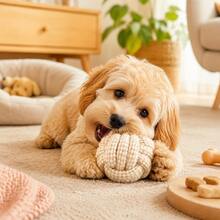 1pc Light Beige Plaid Rope Dog Chew Toy, Durable Teeth Chewing Toy, Suitable For Aggressive Chewers, Interactive Tug Toy For Small And Medium Dogs - Multicolor - View 4