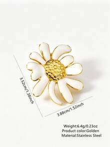 VceTd1PCS Fashion Vacation Style Colorful Enamel Daisy Decorated Stainless Steel Brooch, Suitable For Women To Wear On Vacation Or Party - Golden - View 9