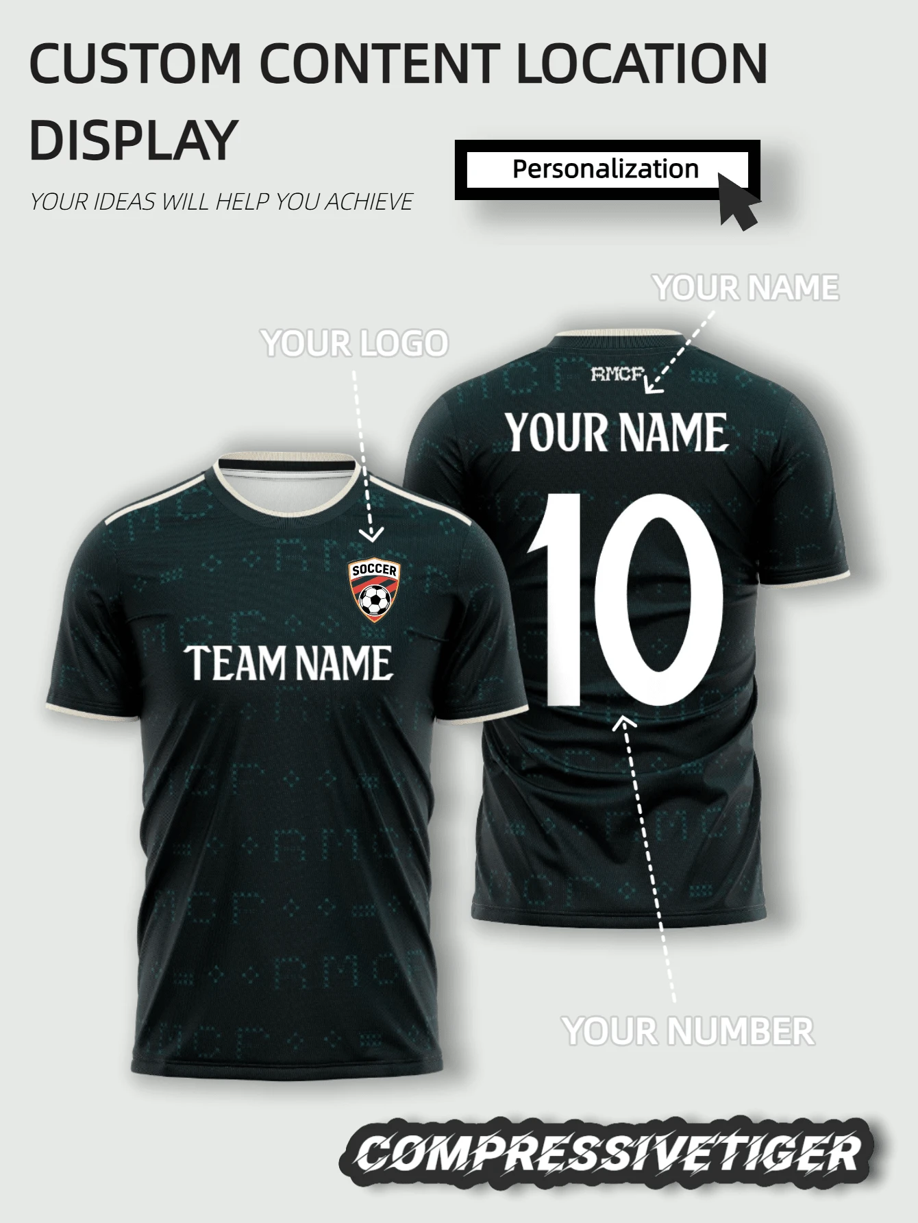 Custom Madrid Dark Green Football Jersey, Covered With Subtle Dark Pattern Print, Minimalist Beige Design, Supports Customization On Front And Back, Freely Modify Name, Number, Add Exclusive Team Logo, Soft And Comfortable Fabric, Suitable For Team Training, Competitive Matches, Fan Wear And Daily Outings, 2026 Football Matches - Dark Green - View 1