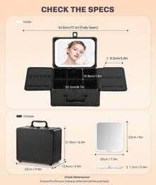 Makeup Bag With LED Mirror, Travel Makeup Train Case With Rechargeable Lighted Mirror & Adjustable Dividers, Portable Cosmetic Organizer Box With Makeup Brush Holder, Gifts For Women - 黑色 - 查看 2