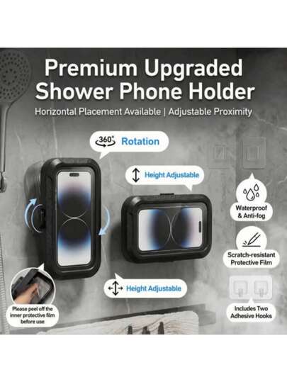 1pc Waterproof Bathroom Phone Holder, Rotatable & Extendable Slouchy Bracket, Touchscreen Waterproof Anti-Fog No Drilling Required, Adjustable Angle, Suitable For Shower Room, Shower Phone Case, Bathroom Wall, Mirror, Bathtub, Kitchen, Waterproof Bathroom Touchscreen, Summer Back To School Bathroom Phone Decor Organizer