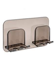 1pc Large Capacity Wall-Mounted No-Drill Acrylic Toothbrush & Toothpaste Holder Storage Rack - Translucent Gray - View 6