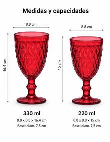 U HOME - Juego 6 Copas Vino Diamante Color Cristal - Rojo - Ver 4