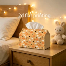 1pc Orange Halloween Fabric Tissue Box Cover, Spider Candy Lollipop Pattern Paper Towel Holder Protector, Living Room Bedroom Party Desktop Holiday Decoration - Multicolor - View 4