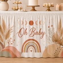 Oh Baby Boho Table Skirt, Neutral Rainbow Baby Shower Party Decoration - Multicolor - View 7