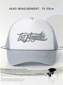 1pc Men's Light Gray Artistic Letter Print Casual Outdoor Adjustable Size Baseball Mesh Trucker Hat - Baseball Cap - View 3