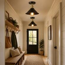 1PC Vintage Industrial Style Black & Gold Cone-Shaped Iron Ceiling Light, Suitable For Garage, Entryway, Hallway, Dining Room, Bedroom, Corridor, Balcony, Island Counter, E27 Socket, Hardwired, Bulb Not Included - Multicolor - View 3