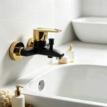 Bathroom Wall Mounted Tub Faucet, Single Lever Hot Cold Mixer Tap With Shower Outlet Pull Switch, Smooth Waterproof Paint Finish, Rustproof Durable, Two-Tone Color Design For Bathroom - Multi-color - View 3