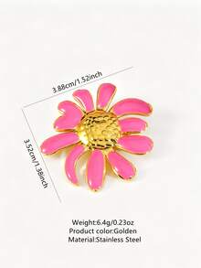 VceTd1PCS Fashion Vacation Style Colorful Enamel Daisy Decorated Stainless Steel Brooch, Suitable For Women To Wear On Vacation Or Party - Golden - View 8