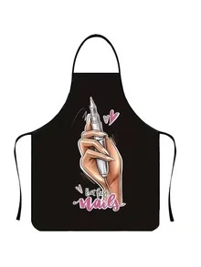 1pc Super Nail Art Graphic Nail Artist Apron, Waterproof & Oil-Resistant Polyester Work Apron, Multi-Purpose Salon Uniform, Suitable For Nail Technicians & Beauticians, Floral Nail Polish Print Adjustable Neck Strap Apron - A - View 5