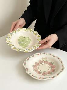 1pc Cute Fruit Pet Ceramic 9-Inch Plate, Exquisite Ceramic Vegetable Salad Mixed Rice Plate, Beautiful Dessert Cake Display Plate, Party Gathering Guest Reception Plate, Suitable For Home, Restaurant, Cafe, Dessert Shop, Gift, Gathering, Party - Multicolor - View 7