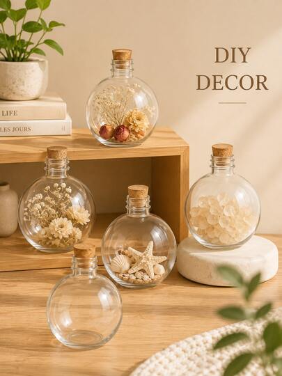 Transparent Plastic Spherical Potion Bottle With Cork Stopper | Sand Art Container, Suitable For Magic Potions, DIY Crafts, Essential Oils, Glass Potion Bottles, Potion Jars, Drift Bottles, Test Tubes, Aromatherapy Bottles, Cordyceps Flower Tea Bottles