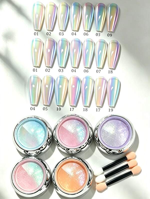 6/3/1 pieza Polvo de uñas Aurora rosa camaleón, Polvo de arte de uñas de sirena, Polvo de fricción arcoíris, Salón de uñas DIY japonés, Fácil de usar, Operación simple