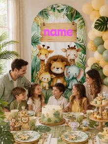 Customizable Multi-Size Jungle Animal Square Birthday Backdrop Arch Stand, Personalized Name And Text, Fresh Green Leaf Cartoon Animal Pattern, Suitable For Baby Boy First Birthday Party, Little Boy Theme Birthday Party Decoration, Floor-Standing Arch Stand Easy To Install, Can Be Used In Home Yard, Hotel Indoor Scenes, Soft Visuals For Great Photos, Creating A Cute And Healing Jungle Theme Birthday Atmosphere - Multicolor - View 3