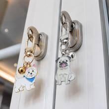 1/2pcs Enamel Dog Keychain With Bell & Swivel Clasp, 2 Styles, Cute Bag Charm For Keys, Handbags, Backpacks And Pet Lover Gifts - Black and White - View 8