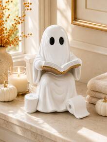 Funny Ghost Toilet Statue, Halloween Bathroom Decor, Resin Reading Ghost Figurine, Suitable For Toilet Tank, Countertop And Shelf, Cute Spooky Home Decor, Farmhouse Style Bathroom Ornament, Autumn Holiday Party Decoration, Novelty Gift For Women, Gothic Style Autumn Decor - A - View 4