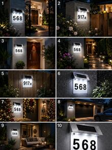 1 pièce Lumière solaire de numéro de maison, lampe d'adresse LED étanche IP65 pour extérieur, plaque de porte murale alimentée par énergie solaire avec allumage/extinction automatique, décoration de numéro de maison visible de nuit pour jardin, cour, rue, cadeau de pendaison de crémaillère - Blanc - Voir 10