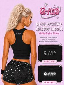 Q-AND QAND 1pc Women's Black Short Racerback Yoga Tank Top, Slim Fit Sports Fitness Top, Suitable For Yoga, Pilates, Ballet, Gym, Training, Dance And Streetwear - Black - View 4