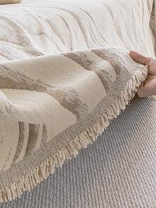 1pc Minimalist Neutral Beige Marble Wave Chenille Sofa Throw, With Tassel Edge, Abstract Texture Sofa Cover Blanket, Non-Slip All-Season Universal Sofa Slipcover, Pet-Friendly Machine Washable Furniture Protector, Living Room Home Decor - Khaki - View 6