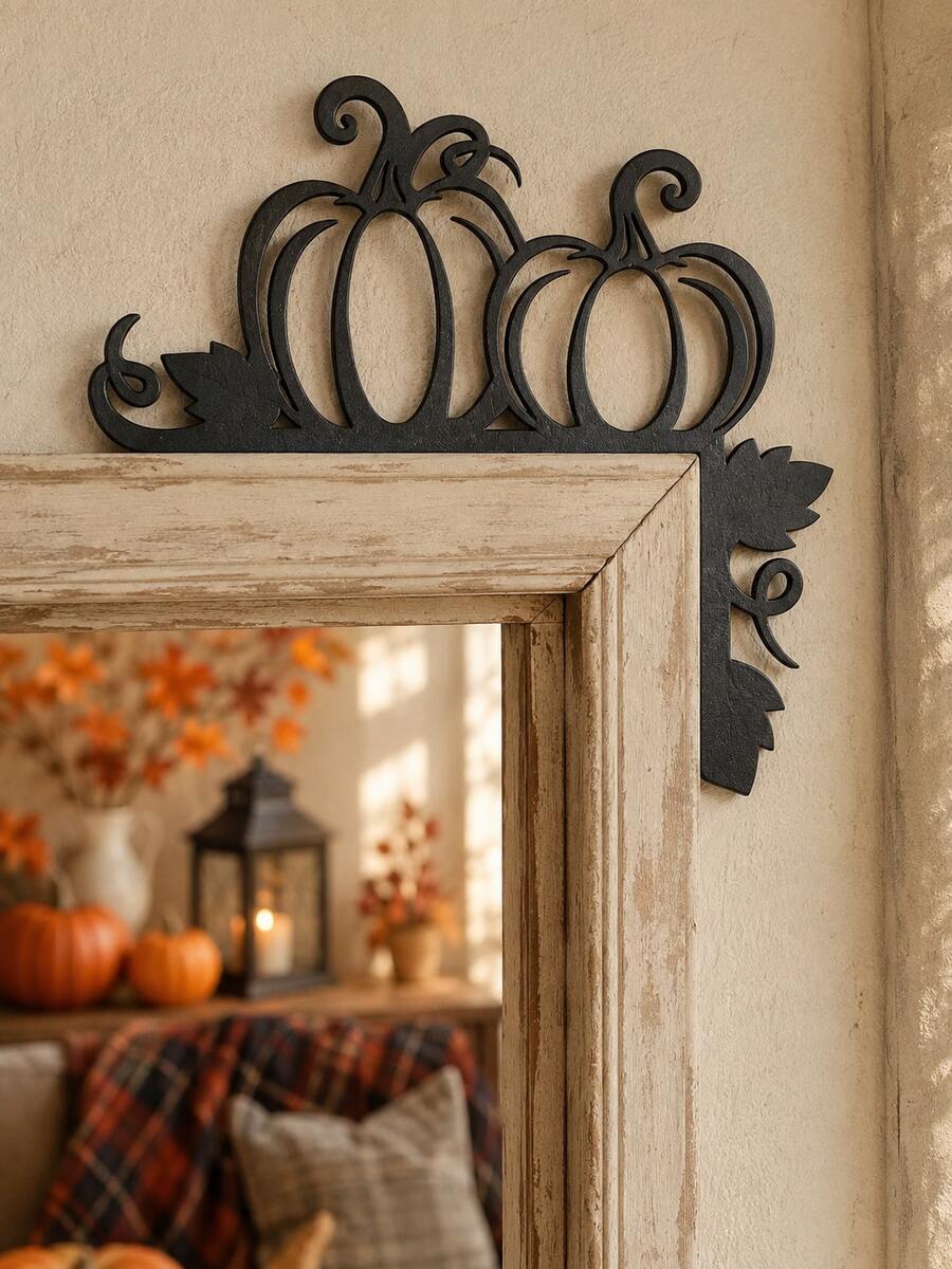 1pc Halloween Black Pumpkin Door Corner Decor, Pumpkin Vine Door Frame Hanging Ornament, Black Pumpkin Wall Corner Pendant, Halloween Door Header Decoration, Pumpkin Shaped Door Decor, Autumn Pumpkin Wall Hanging, Door Side Corner Decoration, Pumpkin Leaf Wall Decor, Haunted House Theme Decoration, Halloween Entrance Arrangement, Door Frame Top Decoration, Living Room Entrance Wall Accent, Hallway Doorway Hanging Decor, Window Corner Decoration
