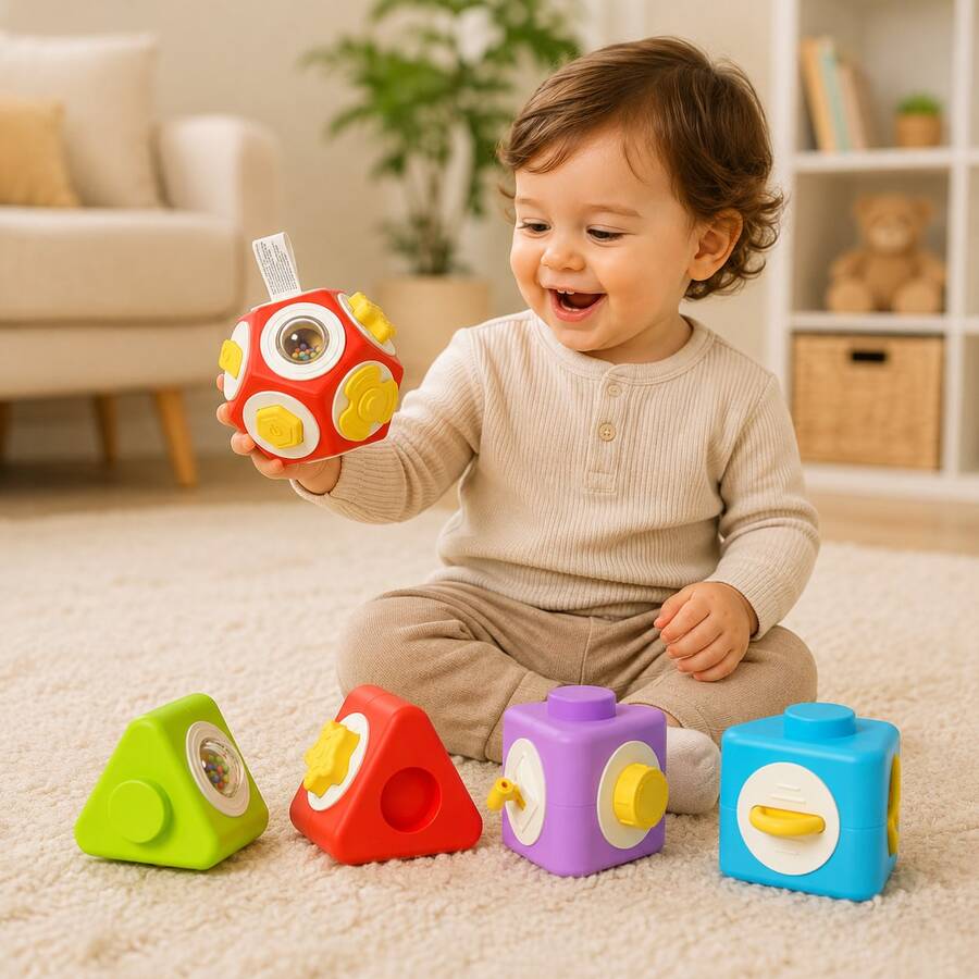 5pcs Baby Busy Cube Building Blocks Set, Early Education Sorting Stacking Toy, Develop Fine Motor Skills, Suitable For Boys And Girls Halloween Christmas Birthday Gift