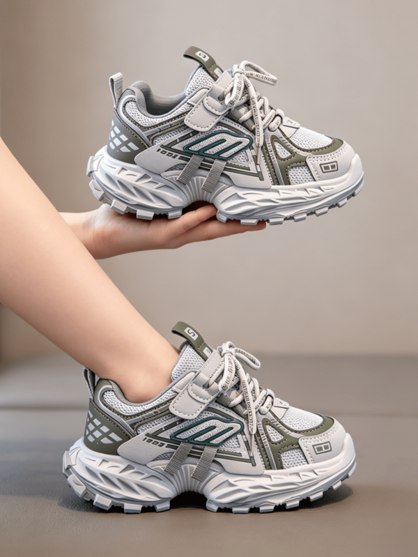 2026 Autumn Winter Unisex Kids Mesh Sneakers, Hook & Loop Non-Slip Thick Sole Outdoor Hiking Trainers For School Sports Daily Walking Wear