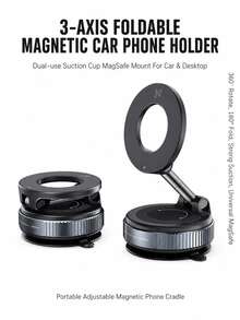 حامل هاتف سيارة مغناطيسي قابل للطي ب- 3 محاور، قاعدة شفط MagSafe عالمية، دوران 360° وذراع قابل للتعديل 180°، حامل هاتف مدمج للوحة القيادة والمكتب، مناسب للملاحة GPS والمكالمات الفيديو والمكتب والمنزل والسفر - A - مشاهدة 1