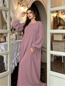 1pc Women's Daily Commute Versatile Abaya Dress With Drawstring Cuffs And Beaded Design, Suitable For Daily Outings And Friends Gatherings - Multicolor - View 28