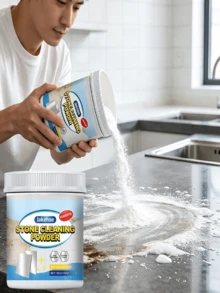 Kitchen Stone Cleaning Powder, Kitchen Countertop Marble Tile Cleaning Oil Stain Removal Polishing Powder - Powdery - View 2