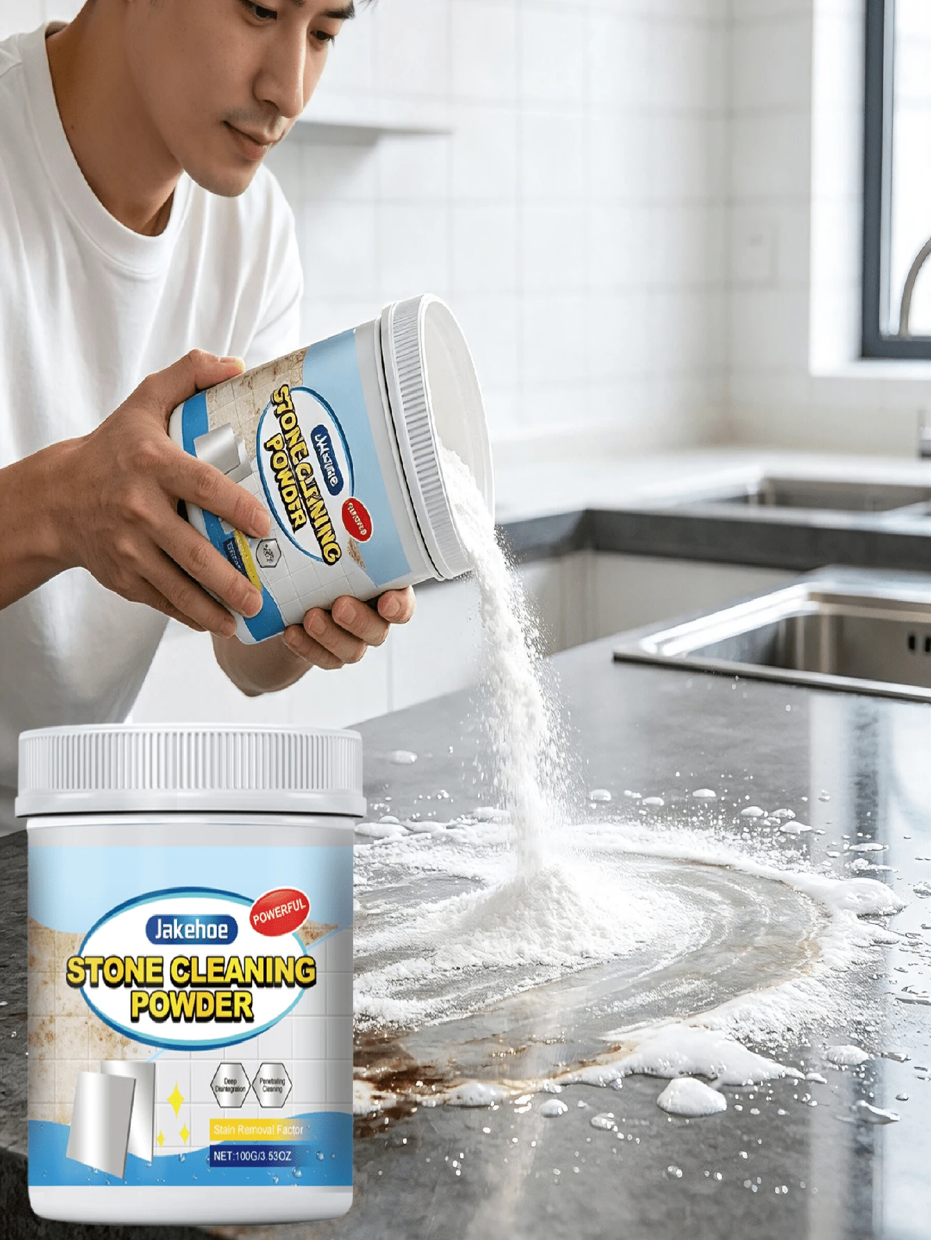 Kitchen Stone Cleaning Powder, Kitchen Countertop Marble Tile Cleaning Oil Stain Removal Polishing Powder