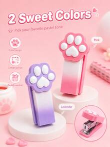 1pc Cute Cat Paw Mini Stapler, Gradient Color Portable Small Stapling Machine, Kawaii Desktop Stationery Tool For Students Office Supplies - Multiple Styles - View 2
