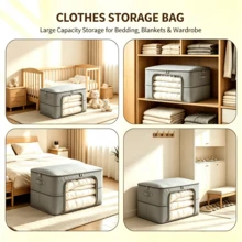4x Large Collapsible Clothes Storage Bags With Zips, Bedding & Blanket Storage Organisers For Bedroom Wardrobe - Grey - View 4