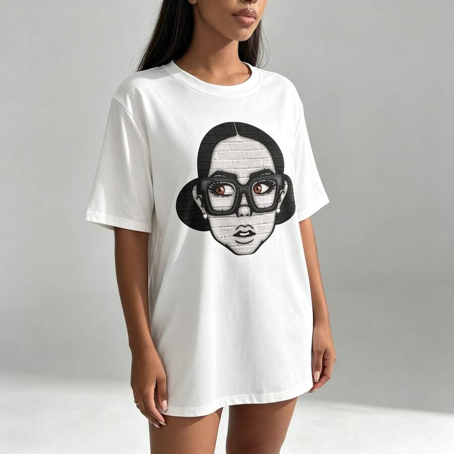 Slayr Casual Pattern Print With Dropped Shoulders T Shirt,Summer Patterns T Shirt,Pattern T Women's T-Shirt - White - View 1