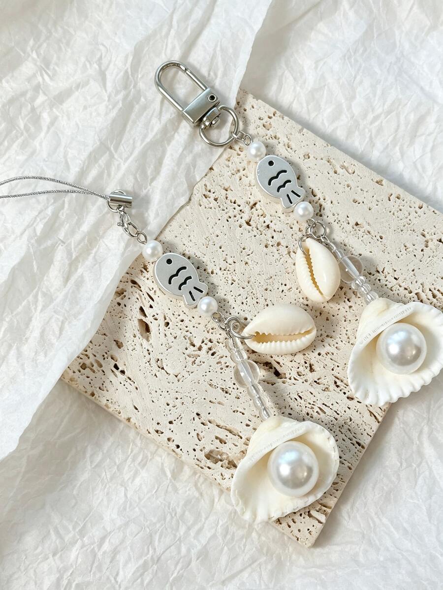 Summer Ocean Shell & Conch Phone Lanyard, Suitable For Phone Cases, Handbags And Keys, Unisex, Perfect Birthday And Summer Vacation Gift For Girls - Silver - View 1